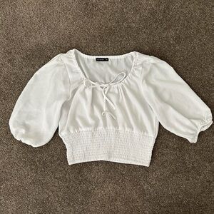Cotton On White Smocked Crop Top with Tie Neck